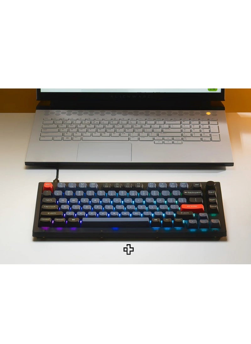 Keychron - Keychron V1 QMK Custom Hot-Swappable Mechanical Keyboard With 75% Layout, RGB, Knob &amp; Brown Switch - Carbon Black - Image 1