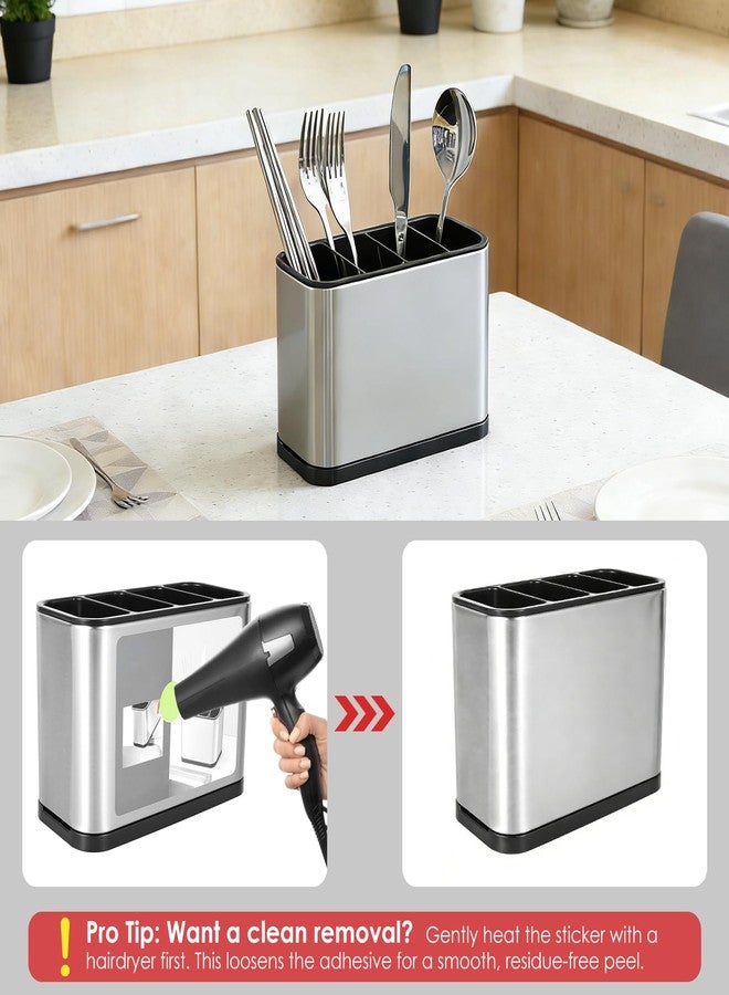 FAMIWIN Silverware Cutlery Organizer, Stainless Steel Kitchen Utensil Holder with 4 Compartments for Counter, Caddy Organizer for Faltware Spoon Fork and Tool (0) - Image 3