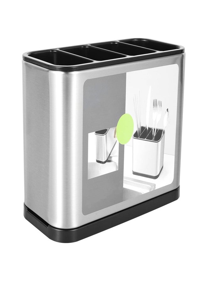 FAMIWIN Silverware Cutlery Organizer, Stainless Steel Kitchen Utensil Holder with 4 Compartments for Counter, Caddy Organizer for Faltware Spoon Fork and Tool (0) - Image 1