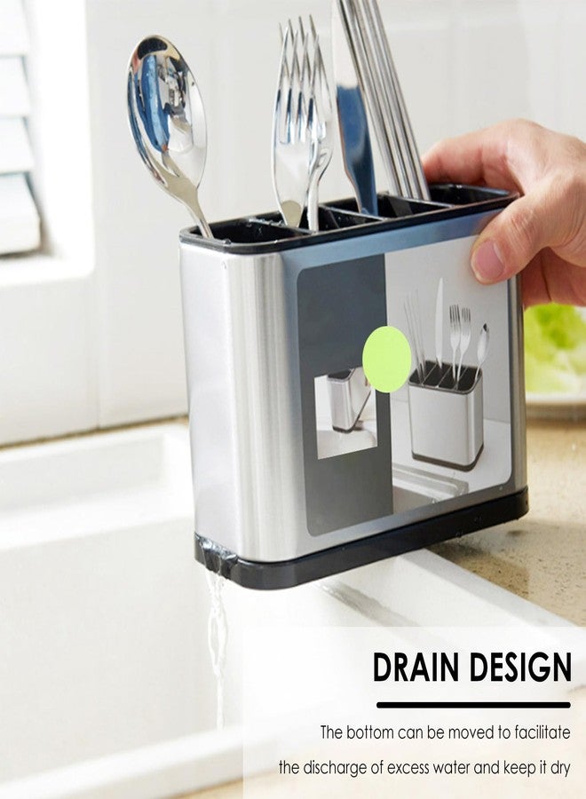 FAMIWIN Silverware Cutlery Organizer, Stainless Steel Kitchen Utensil Holder with 4 Compartments for Counter, Caddy Organizer for Faltware Spoon Fork and Tool (0) - Image 4