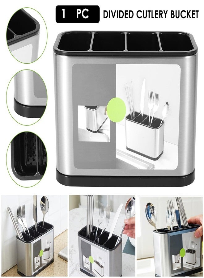 FAMIWIN Silverware Cutlery Organizer, Stainless Steel Kitchen Utensil Holder with 4 Compartments for Counter, Caddy Organizer for Faltware Spoon Fork and Tool (0) - Image 5