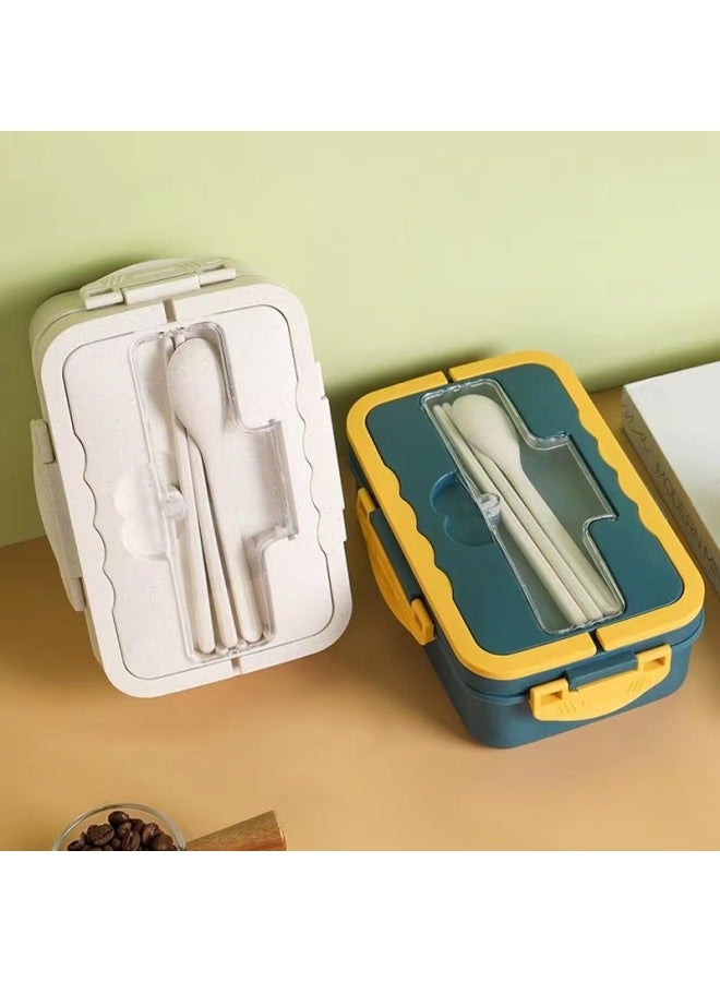 Wheat Straw Tableware Lunch Box Microwave Oven Rectangular Student Thermal Insulation Lunch Box Japanese-style Plastic Lunch Box-Specifications:Square Lunch Box With Handle-green  - Image 2