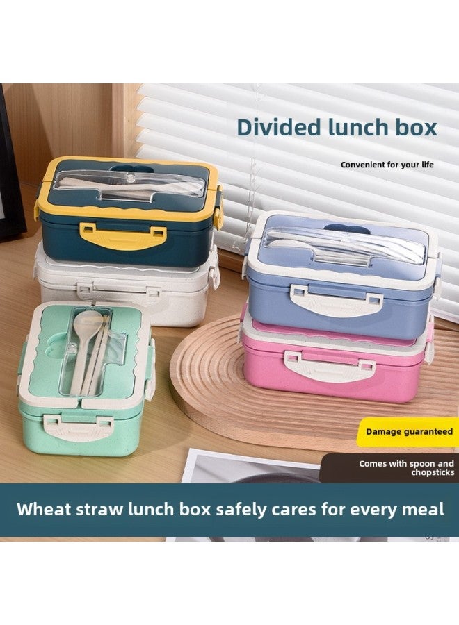 Wheat Straw Tableware Lunch Box Microwave Oven Rectangular Student Thermal Insulation Lunch Box Japanese-style Plastic Lunch Box-Specifications:Square Lunch Box With Handle-green  - Image 1