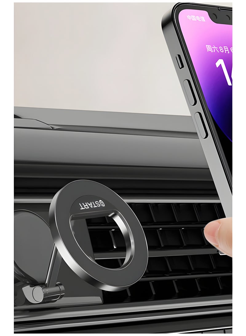 Start Vacuum Suction Magnetic Phone Mount,Double Sided Magnetic Suction Cup Phone Mount for Car/Mirror/Smooth Surface Foldable and Retractable Universal Magnetic Cell Phone Holder for All Phones - Black - Image 2