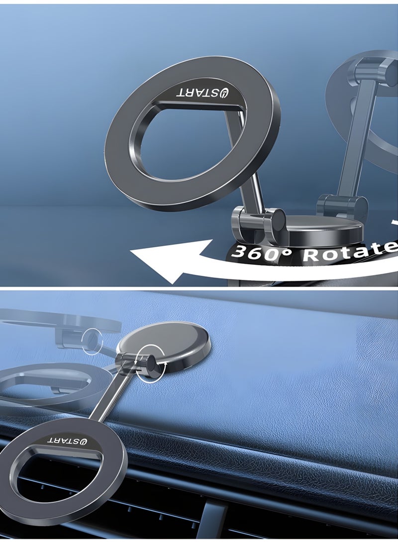 Start Vacuum Suction Magnetic Phone Mount,Double Sided Magnetic Suction Cup Phone Mount for Car/Mirror/Smooth Surface Foldable and Retractable Universal Magnetic Cell Phone Holder for All Phones - Black - Image 3