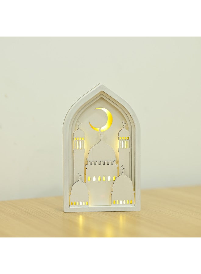 Wooden Ramadan LED Night Light, Mosque & Crescent Design Decorative Lamp, Eid & Ramadan Home Decoration Gift - Image 1