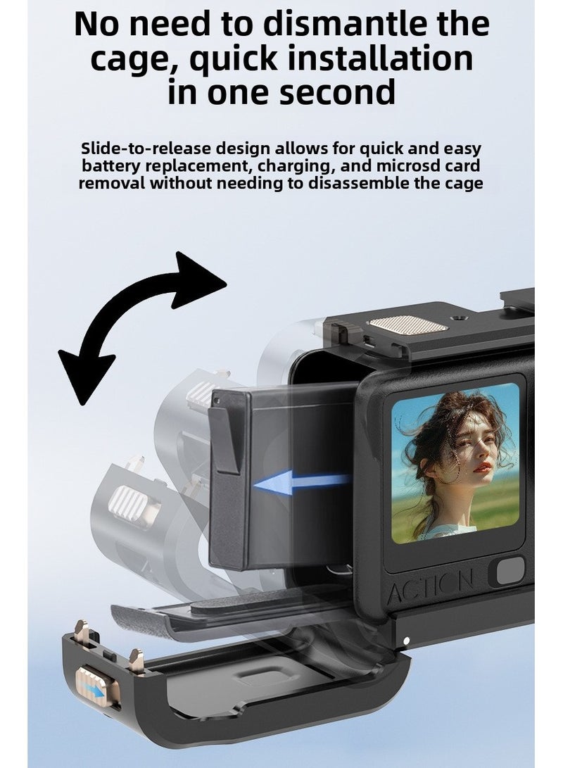 For DJI Action 6 Aluminum Alloy Quick Release Camera Protective Case with Magnetic Base, Cold Shoe & 1/4 Mount, Fast Horizontal & Vertical Switch - Image 4