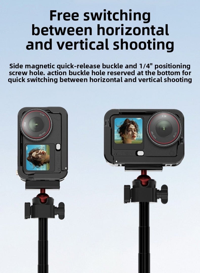 For DJI Action 6 Aluminum Alloy Quick Release Camera Protective Case with Magnetic Base, Cold Shoe & 1/4 Mount, Fast Horizontal & Vertical Switch - Image 3