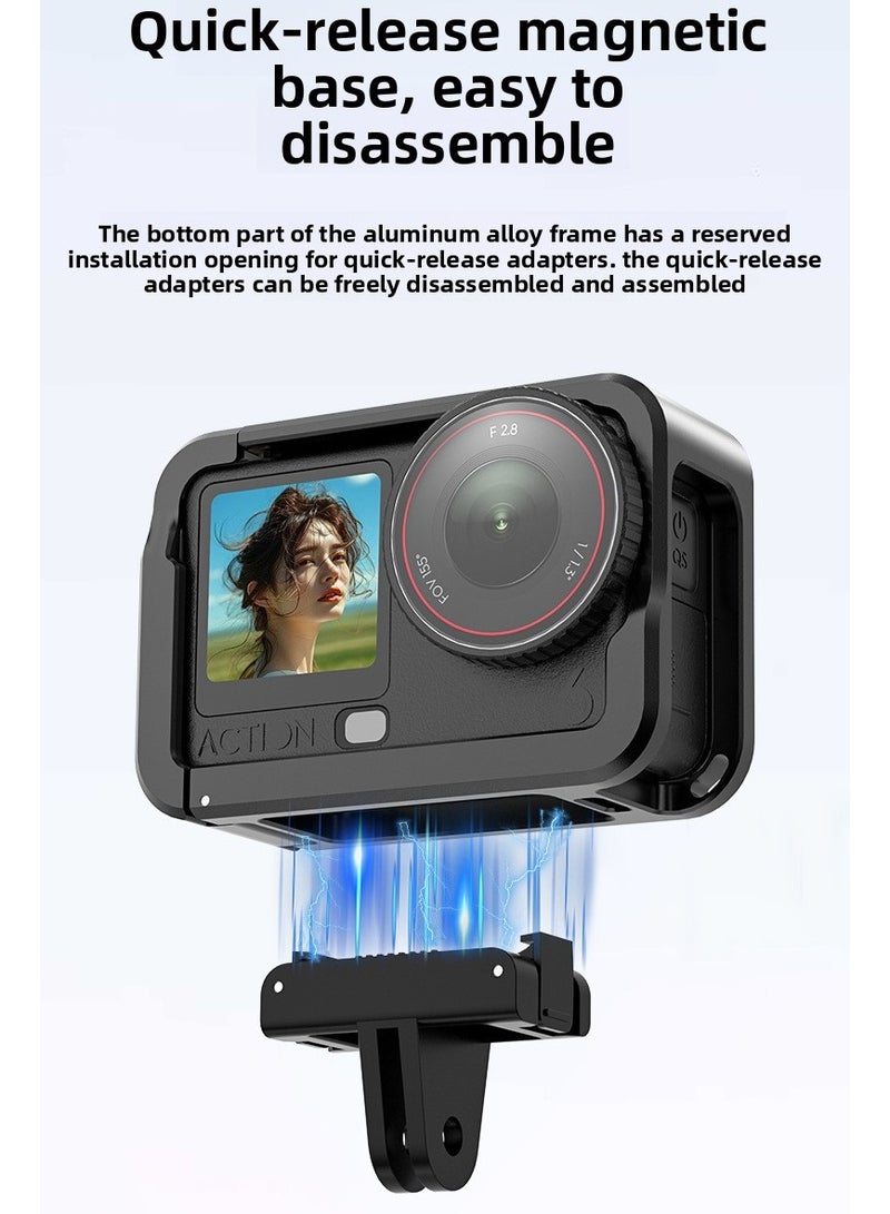 For DJI Action 6 Aluminum Alloy Quick Release Camera Protective Case with Magnetic Base, Cold Shoe & 1/4 Mount, Fast Horizontal & Vertical Switch - Image 2