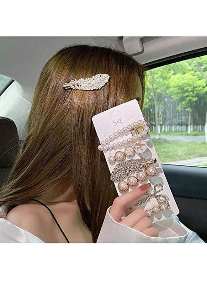 SUN Ring SUNRING Korean Style Hairpin Set for Women Pearl Rhinestone Barrettes Marble Alligator Korean Style Hair Clip Bobby Pins Korean Pins (Pack of 6, White) - Image 3