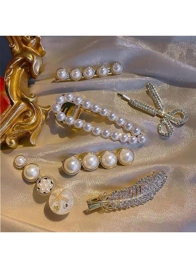 SUN Ring SUNRING Korean Style Hairpin Set for Women Pearl Rhinestone Barrettes Marble Alligator Korean Style Hair Clip Bobby Pins Korean Pins (Pack of 6, White) - Image 5