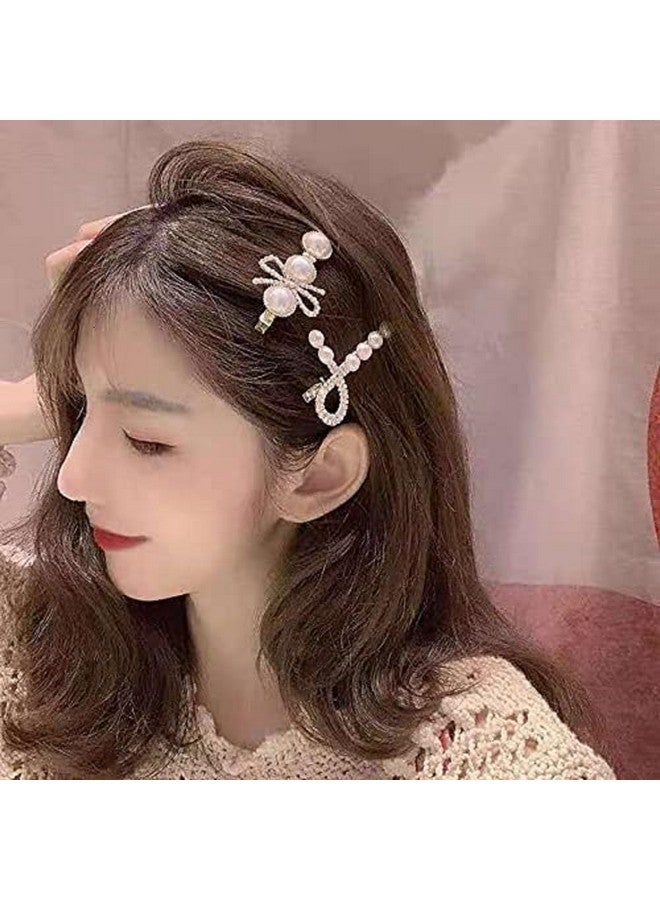 SUN Ring SUNRING Korean Style Hairpin Set for Women Pearl Rhinestone Barrettes Marble Alligator Korean Style Hair Clip Bobby Pins Korean Pins (Pack of 6, White) - Image 2