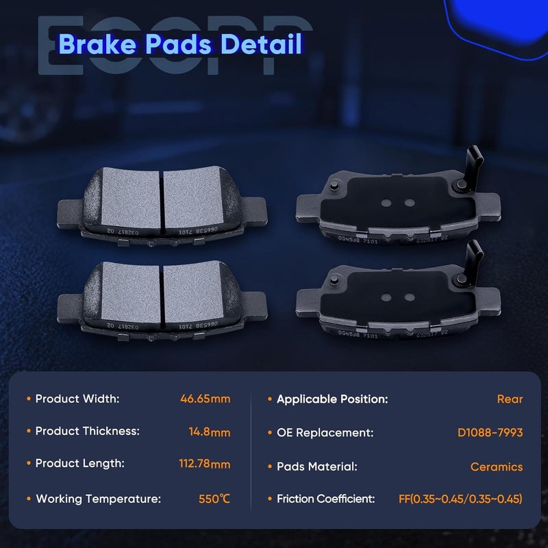 ECCPP 8pcs Ceramic Disc Brake Pads Kit for 2005-2010 Honda Odyssey - Image 5