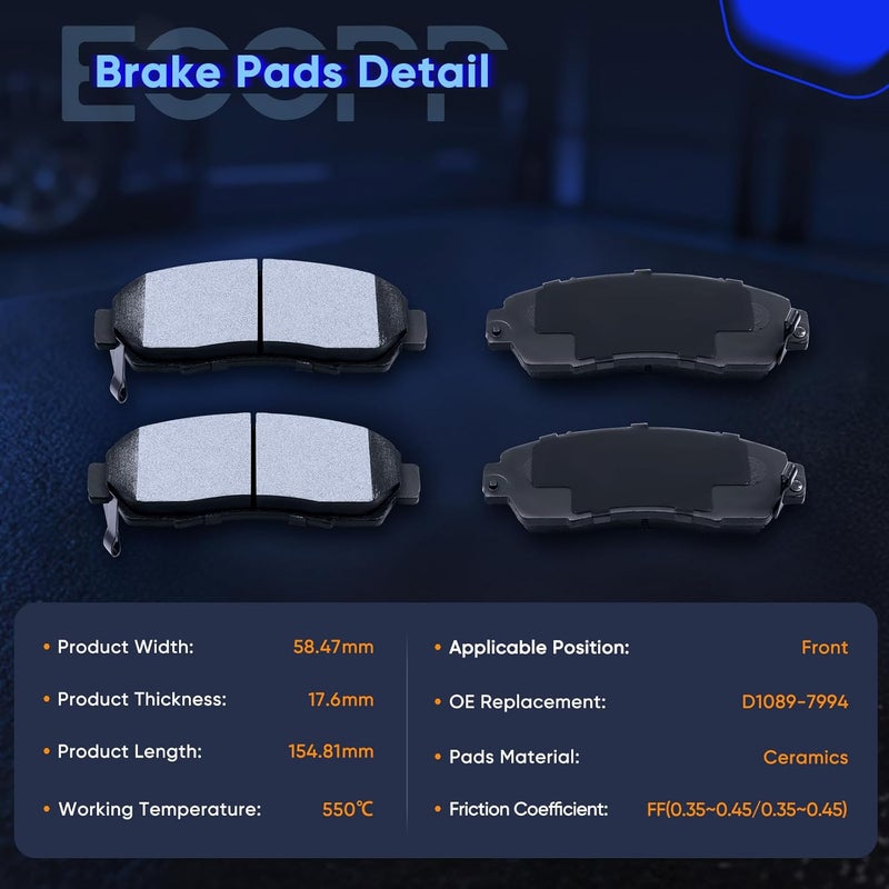 ECCPP 8pcs Ceramic Disc Brake Pads Kit for 2005-2010 Honda Odyssey - Image 4