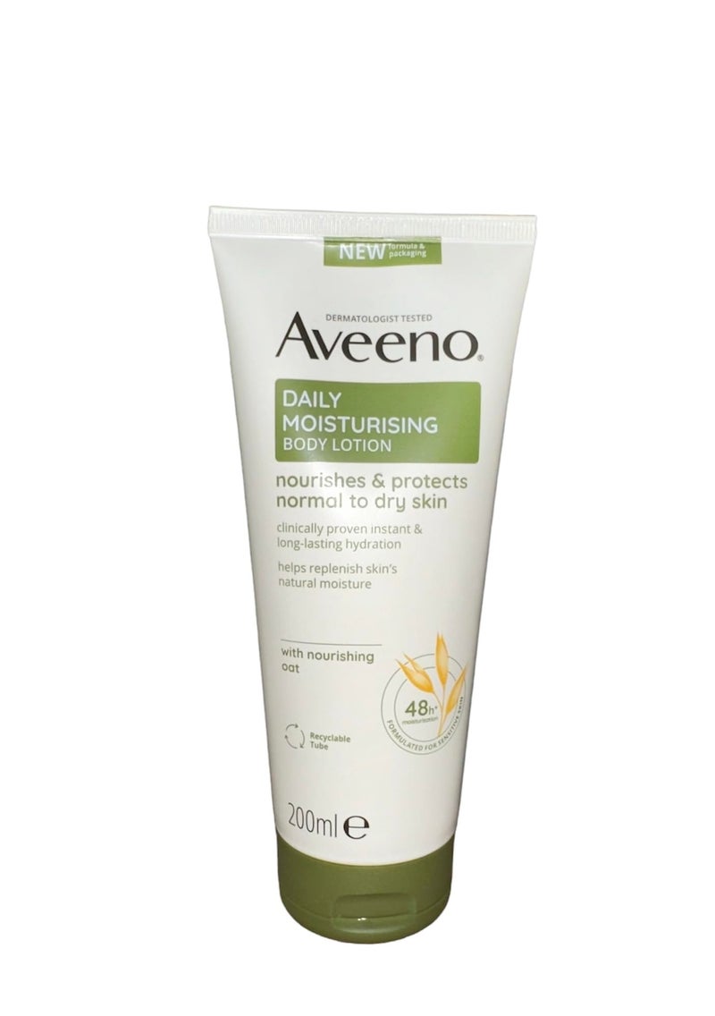 Aveeno Daily Moisturising Body Lotion (1x 200 ml), Hydrating Lotion Enriched with Nourishing Colloidal Oatmeal, Gentle Body Moisturiser Suitable for Sensitive and Dry Skin