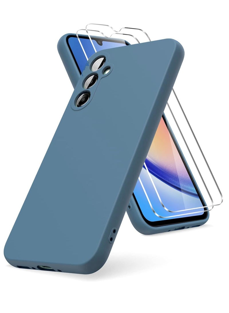 ELTRAZONE Case Compatible with Samsung Galaxy A54 5G - Soft TPU Liquid Silicone Cover with Shockproof Rubber and 2 Tempered Glass Protective Films (Navy Blue) - Image 1