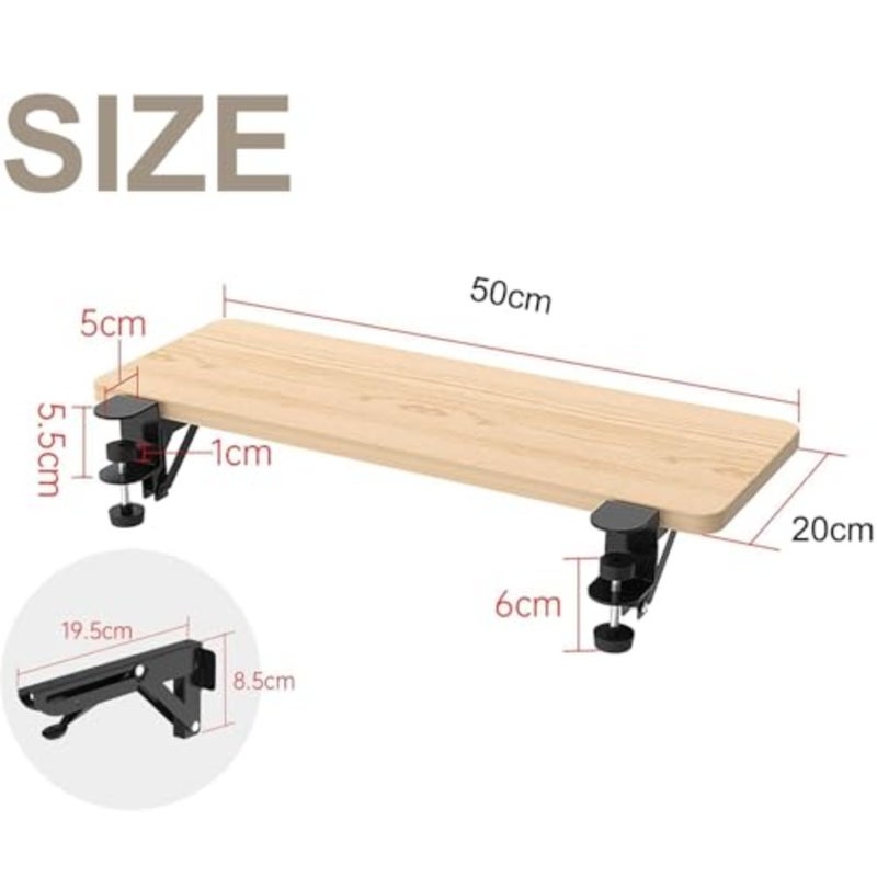 Foldable Desk Extension Clamp-On Keyboard Tray and Armrest Support, Heavy-Duty Steel Frame Space-Saving Workspace Expansion for Home/Office Wood - Image 3