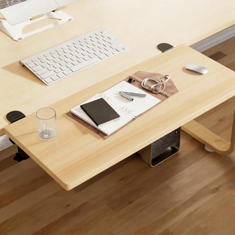 Foldable Desk Extension Clamp-On Keyboard Tray and Armrest Support, Heavy-Duty Steel Frame Space-Saving Workspace Expansion for Home/Office Wood - Image 1