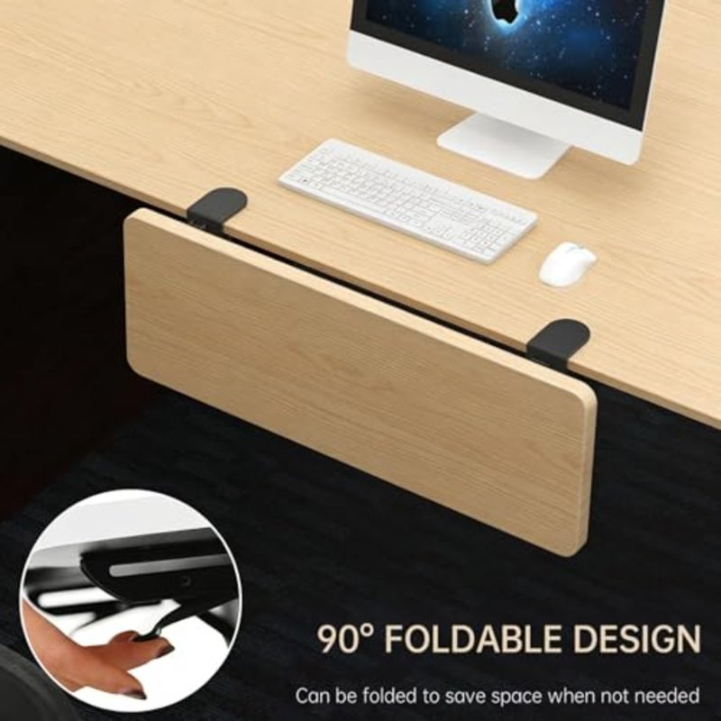 Foldable Desk Extension Clamp-On Keyboard Tray and Armrest Support, Heavy-Duty Steel Frame Space-Saving Workspace Expansion for Home/Office Wood - Image 5