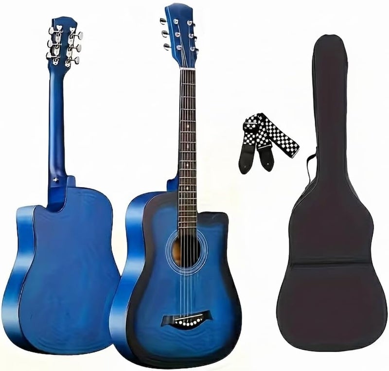 MegArya 38 Inch Beginner Acoustic Guitar with Bag and Strap - Blue - Image 1