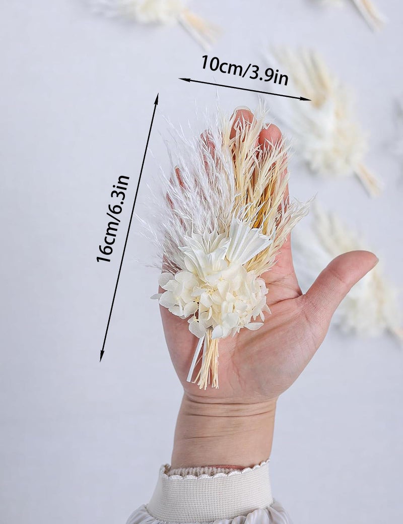 xin's convey Mini Dried Flower Bouquet (Pack of 6)  Dried Flower Bouquet for Bohemian Wedding Table Centerpieces  Dried Pampas Grass  Groom and Best Man Boutonnieres  Dried Cake Flowers.(White) - Image 4