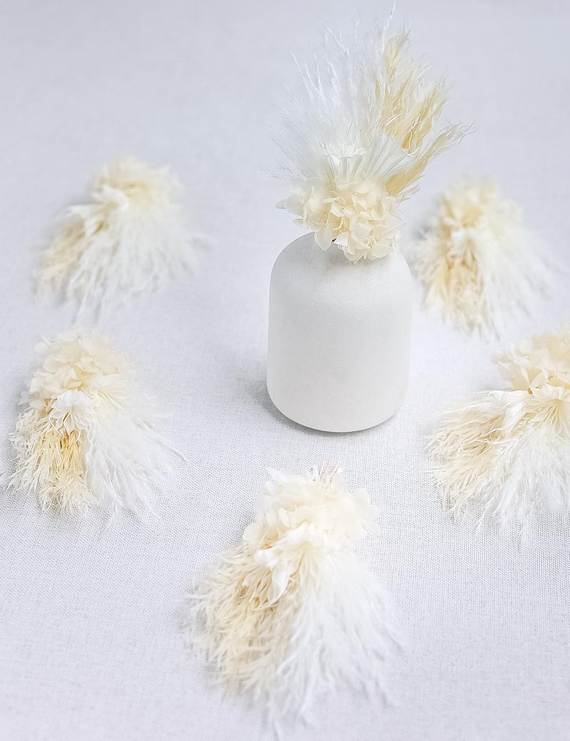xin's convey Mini Dried Flower Bouquet (Pack of 6)  Dried Flower Bouquet for Bohemian Wedding Table Centerpieces  Dried Pampas Grass  Groom and Best Man Boutonnieres  Dried Cake Flowers.(White) - Image 3