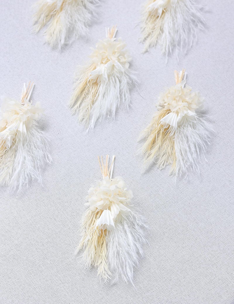 xin's convey Mini Dried Flower Bouquet (Pack of 6)  Dried Flower Bouquet for Bohemian Wedding Table Centerpieces  Dried Pampas Grass  Groom and Best Man Boutonnieres  Dried Cake Flowers.(White) - Image 2