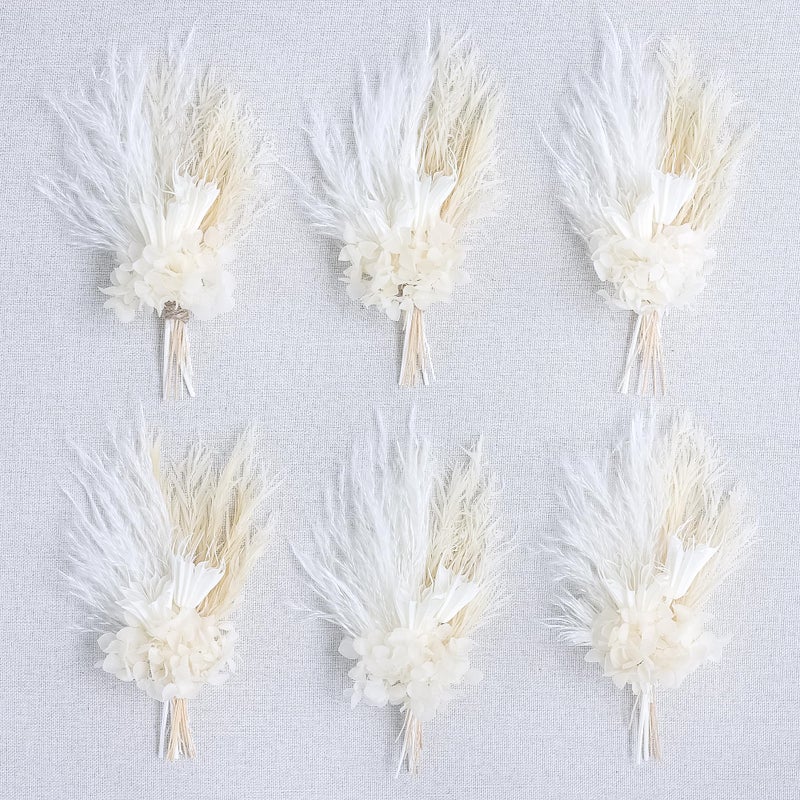 xin's convey Mini Dried Flower Bouquet (Pack of 6)  Dried Flower Bouquet for Bohemian Wedding Table Centerpieces  Dried Pampas Grass  Groom and Best Man Boutonnieres  Dried Cake Flowers.(White) - Image 1