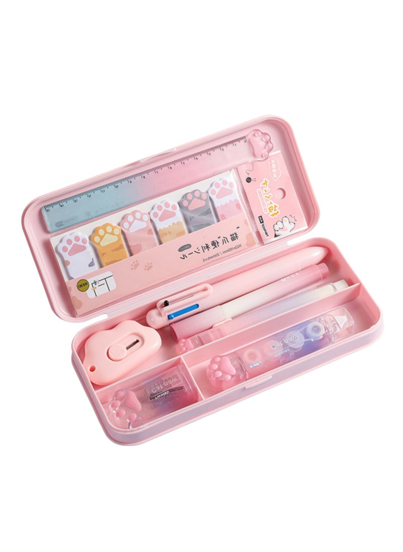 NOVOLAN NOVOLAN Stylish Stationery Set Pencil Case, Complete Multifunctional Student Supplies Kit Box, Includes Sharpener, 6-Color Ballpoint Pens, Ruler, Frosted Pencil Case, for School & Study Needs (Pink)  - Image 1