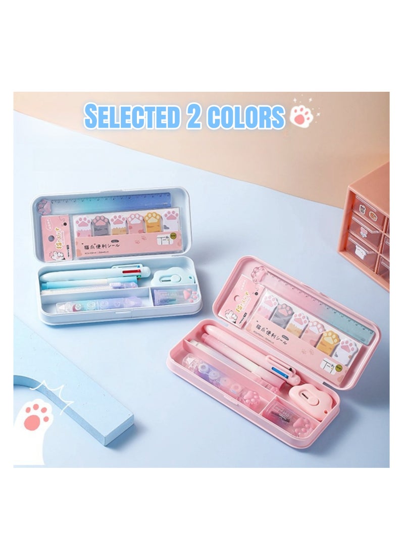 NOVOLAN NOVOLAN Stylish Stationery Set Pencil Case, Complete Multifunctional Student Supplies Kit Box, Includes Sharpener, 6-Color Ballpoint Pens, Ruler, Frosted Pencil Case, for School & Study Needs (Pink)  - Image 3