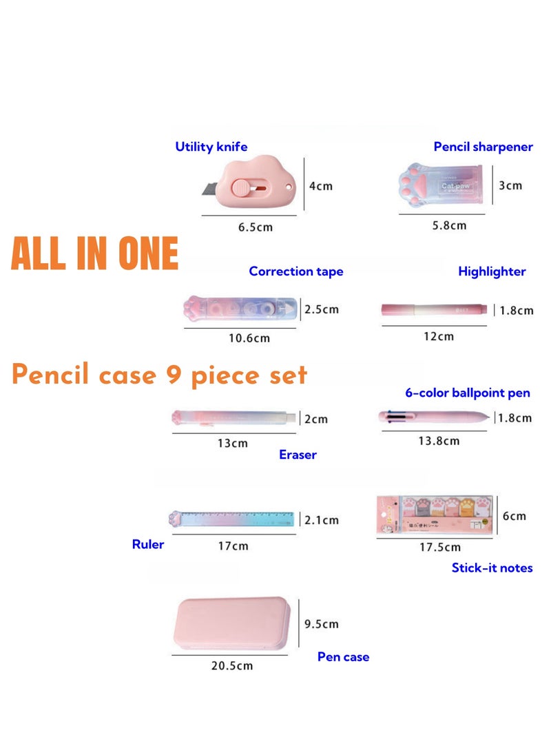 NOVOLAN NOVOLAN Stylish Stationery Set Pencil Case, Complete Multifunctional Student Supplies Kit Box, Includes Sharpener, 6-Color Ballpoint Pens, Ruler, Frosted Pencil Case, for School & Study Needs (Pink)  - Image 2