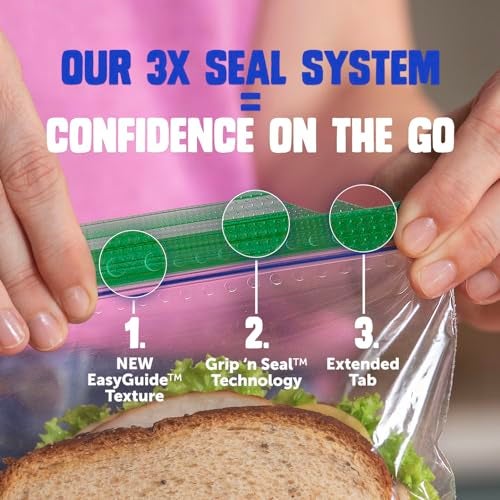 Ziploc Sandwich and Snack Bags with EasyGuide Texture, Plastic Storage Bags with Grip 'n Seal Technology, 40 Bags Total - Image 2
