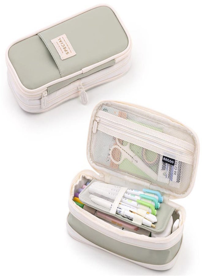 Foldable pencil case with zipper, large capacity aesthetic canvas pencil case, pencil case for children, boys and girls, study supplies, compartment makeup bag, stationery storage box - Image 1