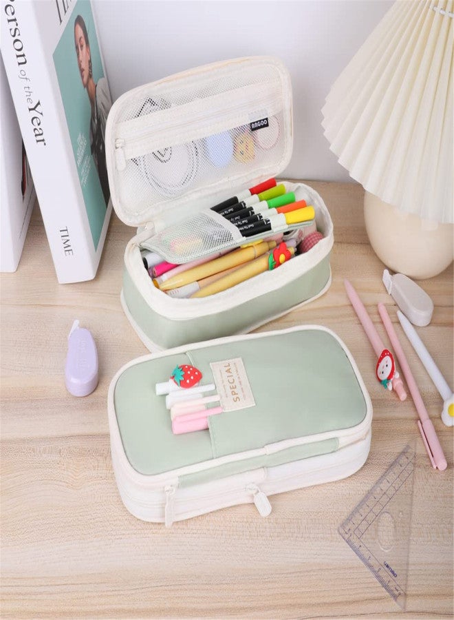 Foldable pencil case with zipper, large capacity aesthetic canvas pencil case, pencil case for children, boys and girls, study supplies, compartment makeup bag, stationery storage box - Image 2