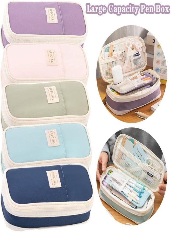 Foldable pencil case with zipper, large capacity aesthetic canvas pencil case, pencil case for children, boys and girls, study supplies, compartment makeup bag, stationery storage box - Image 4