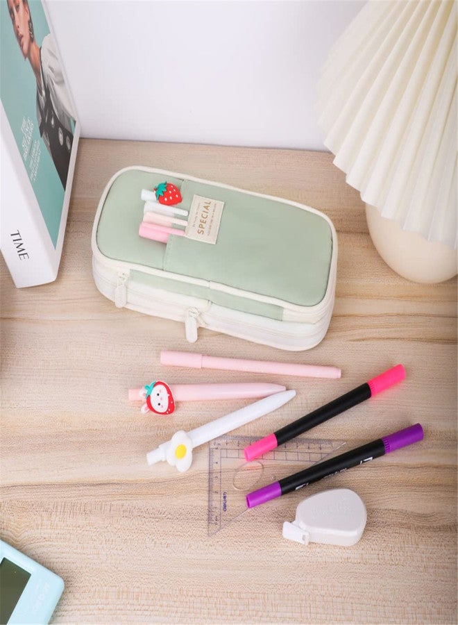 Foldable pencil case with zipper, large capacity aesthetic canvas pencil case, pencil case for children, boys and girls, study supplies, compartment makeup bag, stationery storage box - Image 3