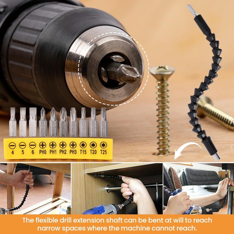 Tookie 17Pcs Flexible Drill Bit Extension, with 3pcs Rotatable Socket Adapter, 2Pcs Hex Shank 105Â° Right Angle Drill Attachment, 10pcs Short Screwdriver Bit, 90Â° Angled Bits and Bendable Drill Bit Extension - Image 5