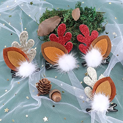 Boobeen Christmas Hair Clip - 2 Pairs Cute Reindeer Antlers Ears Hair Accessory Antlers Headdress Hairpin for Christmas Party - Image 3