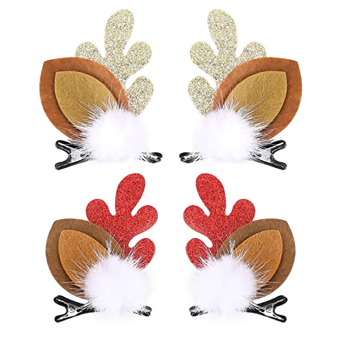 Boobeen Christmas Hair Clip - 2 Pairs Cute Reindeer Antlers Ears Hair Accessory Antlers Headdress Hairpin for Christmas Party - Image 1