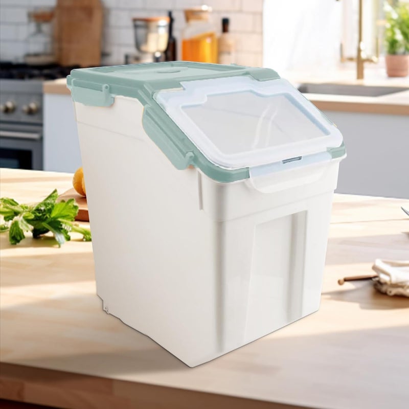YXQ Rice Storage Container 2 Pack 50 lb Flour Storage Container with Wheels, BPA Free Food Storage Container with Measuring Cup Dog Cat Food Bin Set for Dry Food Sugar, Cereal-Green - Image 2