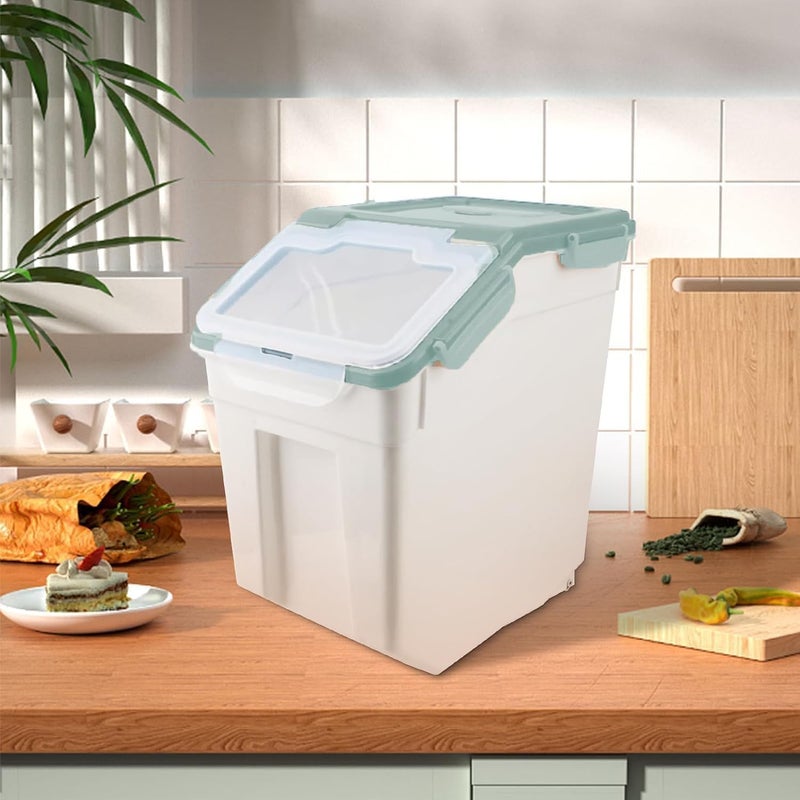 YXQ Rice Storage Container 2 Pack 50 lb Flour Storage Container with Wheels, BPA Free Food Storage Container with Measuring Cup Dog Cat Food Bin Set for Dry Food Sugar, Cereal-Green - Image 5