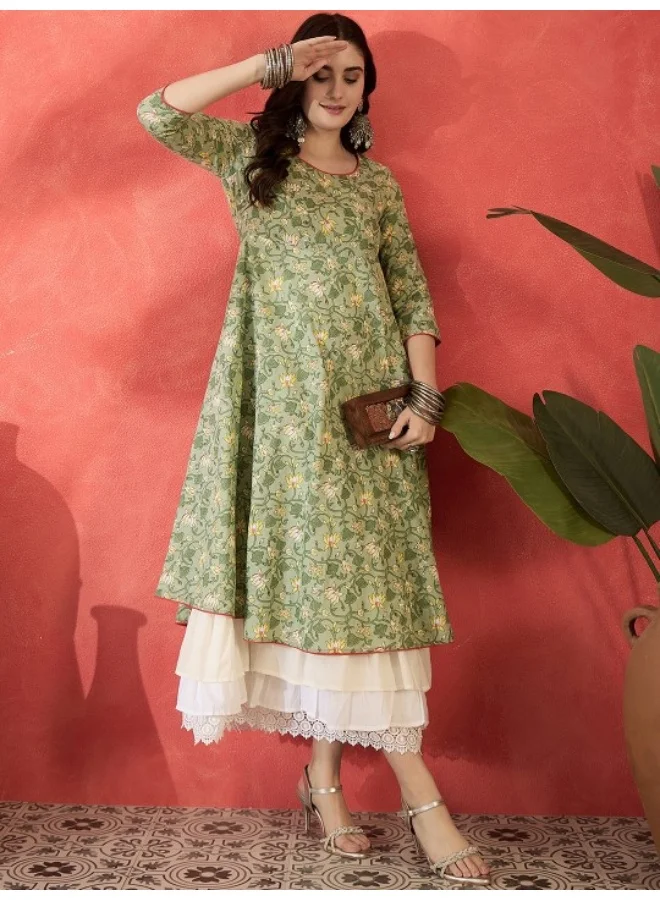 AKS Green Floral print Layered Maxi Dress