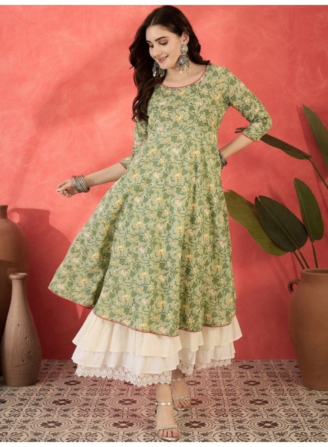 أيه كيه إس فستان ماكسي بطبقات وطبعات زهور خضراء - Image 2