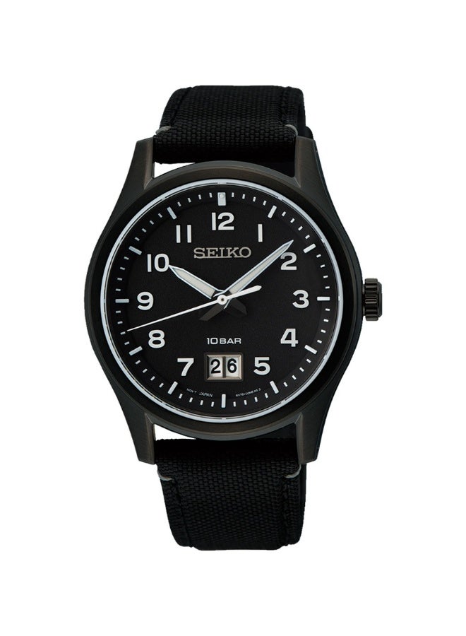 Seiko ساعة كلاسيكية SUR571P1، 39.5 مم قرص أسود، علبة من الفولاذ المقاوم للصدأ مع حزام نايلون، مقاومة للماء حتى 100 م - Image 1