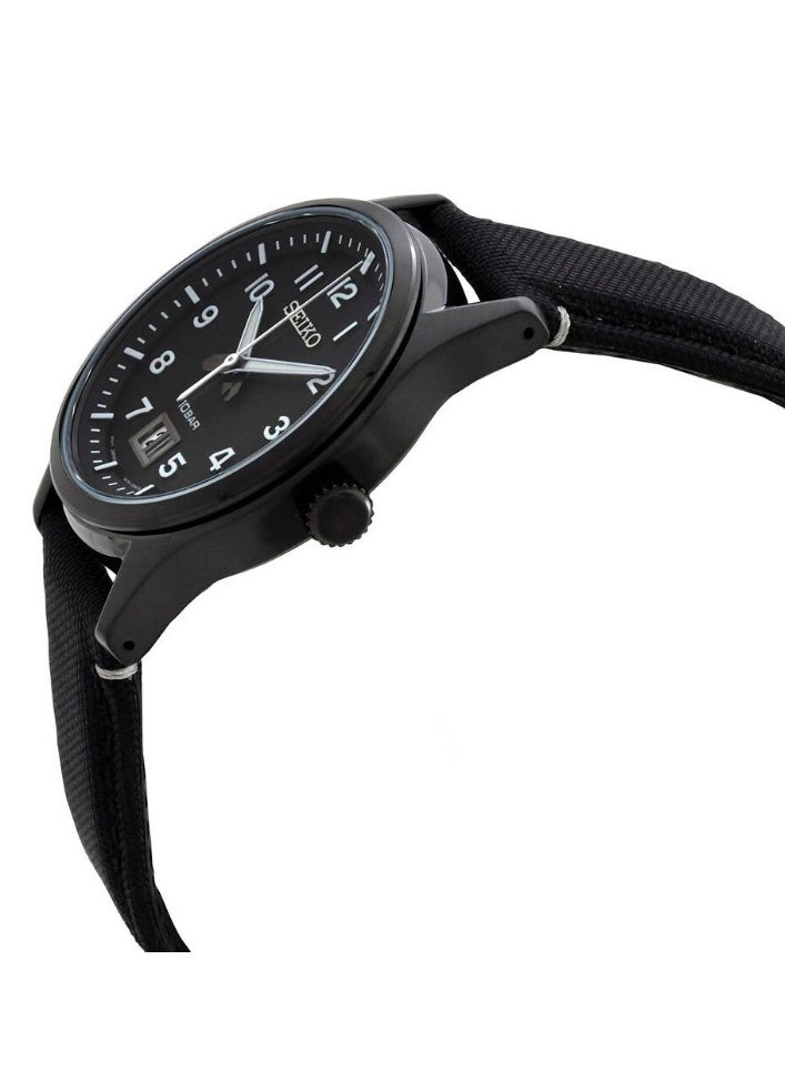 Seiko ساعة كلاسيكية SUR571P1، 39.5 مم قرص أسود، علبة من الفولاذ المقاوم للصدأ مع حزام نايلون، مقاومة للماء حتى 100 م - Image 2