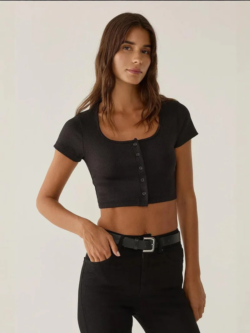HICCUP Pool Collar Buttoned Crop Top