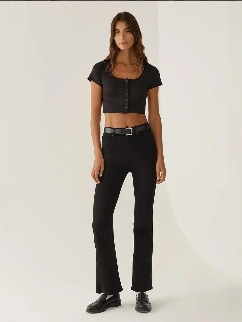 HICCUP Pool Collar Buttoned Crop Top