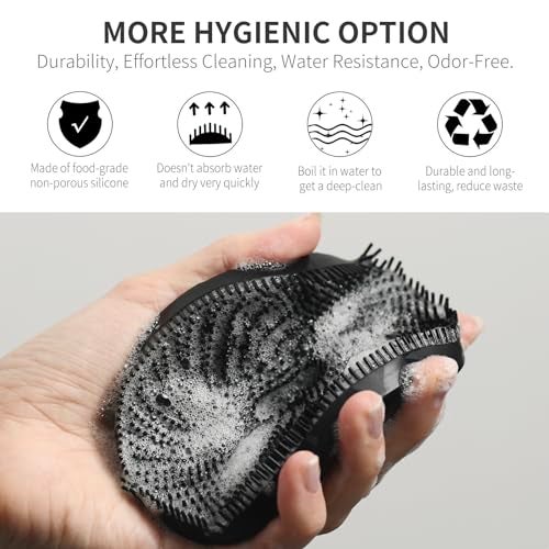 BEAUTAIL Silicone Body Scrubber, BEAUTAIL Upgrade 3rd Gen Shower Bath Brush, Lather Nicely, Soft Massage Body, More Hygienic Than Traditional Loofah, Gentle Exfoliating for Sensitive Skin, 1 Pack, Black - Image 2
