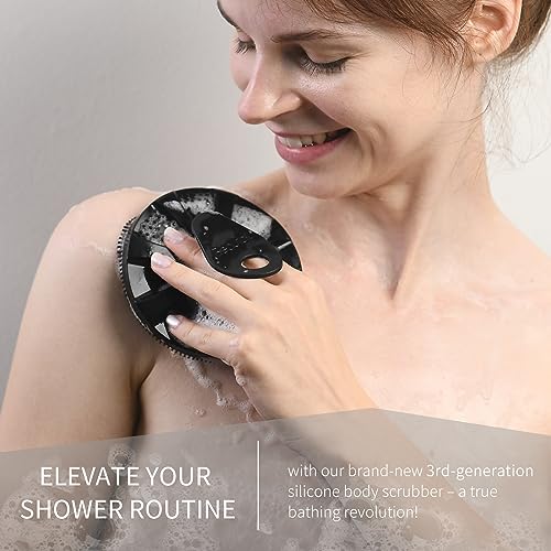 BEAUTAIL Silicone Body Scrubber, BEAUTAIL Upgrade 3rd Gen Shower Bath Brush, Lather Nicely, Soft Massage Body, More Hygienic Than Traditional Loofah, Gentle Exfoliating for Sensitive Skin, 1 Pack, Black - Image 5