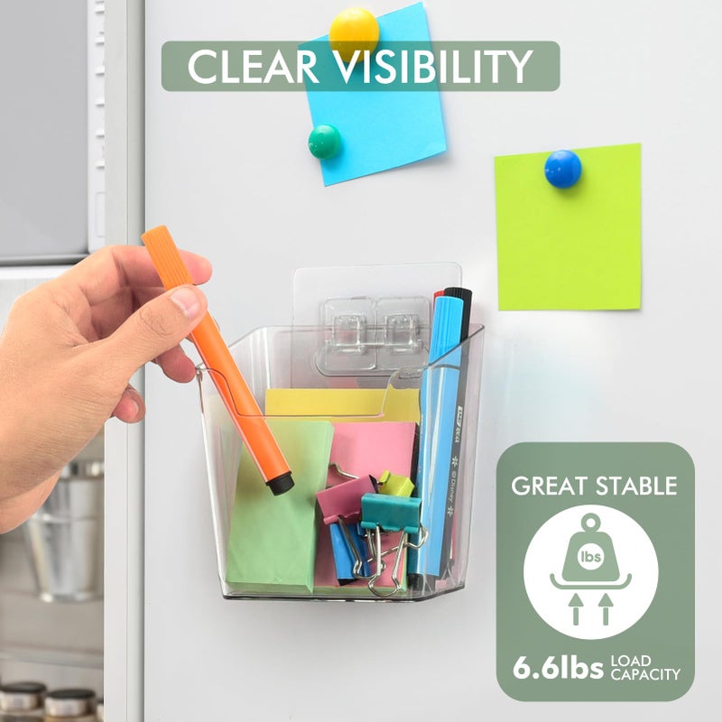 LIGHT DUST Clear Adhesive Wall Storage Bins, 4 Pack Cabinet Door Organizer Holders, Hanging Wall Mount Pockets, Plastic Cups for Shower Bathroom Makeup Office Craft Remote Kitchen Sink RV Organization (Small) - Image 3